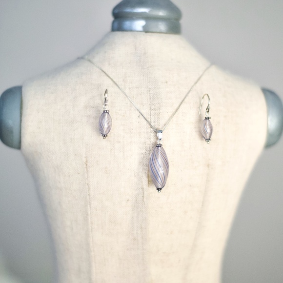 MWS 925 Italy Hand Made Glass Necklace and Earring Set - Picture 2 of 11